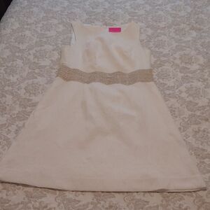 Lilly Pulitzer Cream Sleeveless Dress with Gold Beaded Waist
